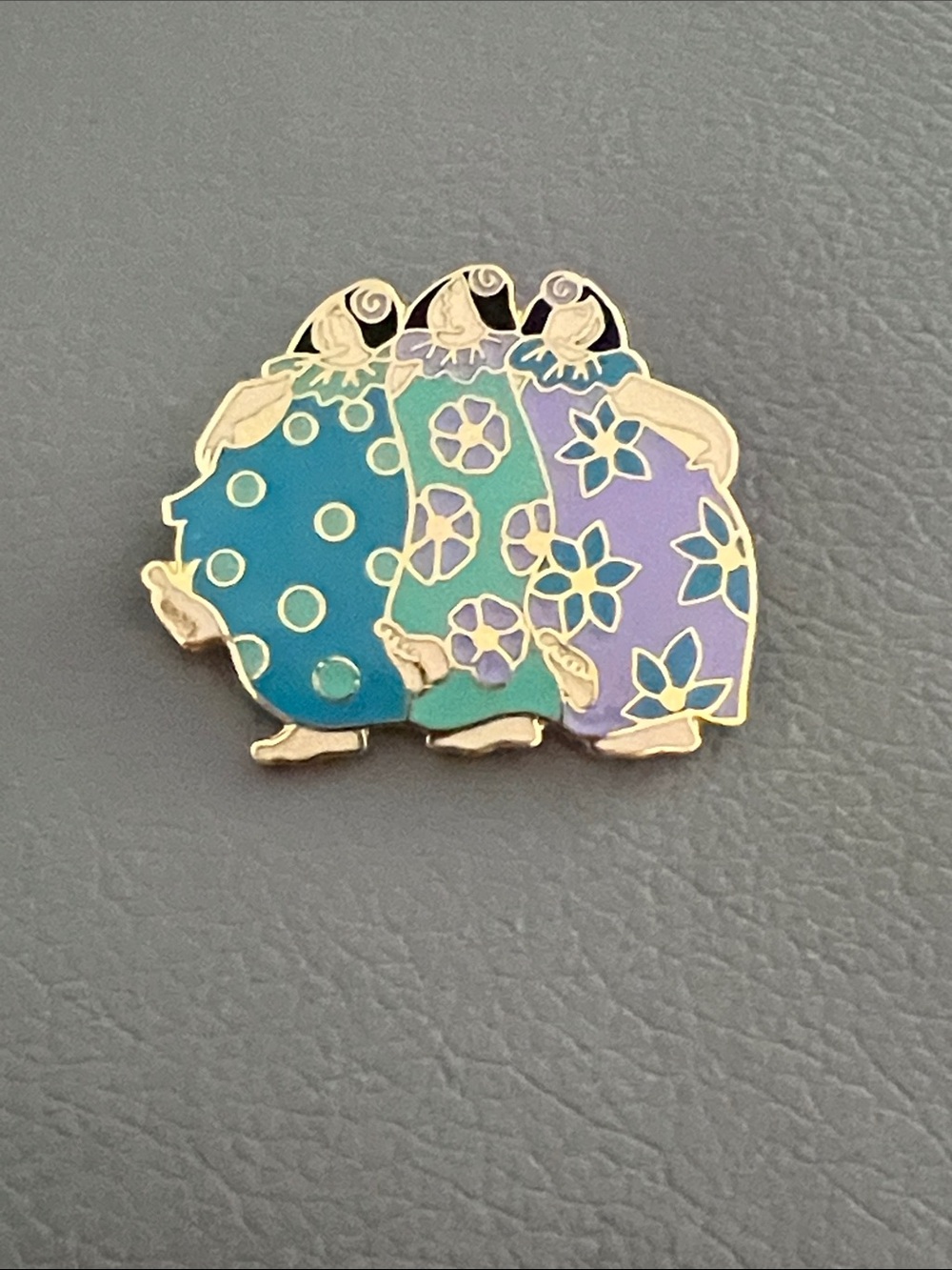 Barbara Lavallee Enamel Brooch Vintage Three Women Floral Dresses